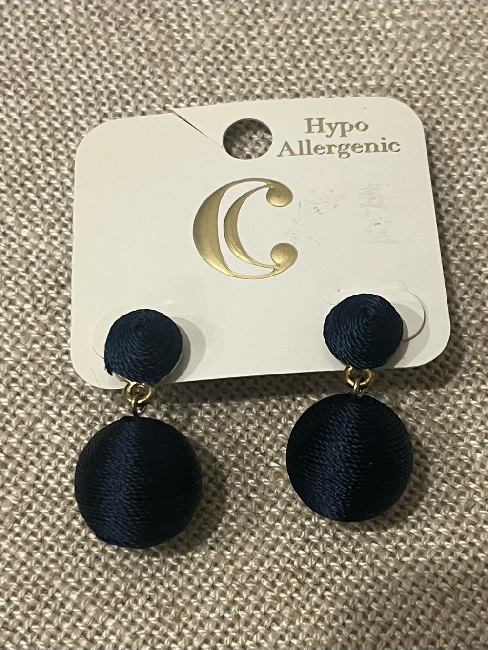 NEW Navy Double Drop Button Earrings- Pierced Backs
